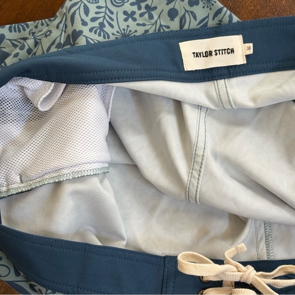 Taylor Stitch Bo Boardie Boardshorts Men 38  Green Sea Floral Print Stretch Zip - Picture 7 of 11